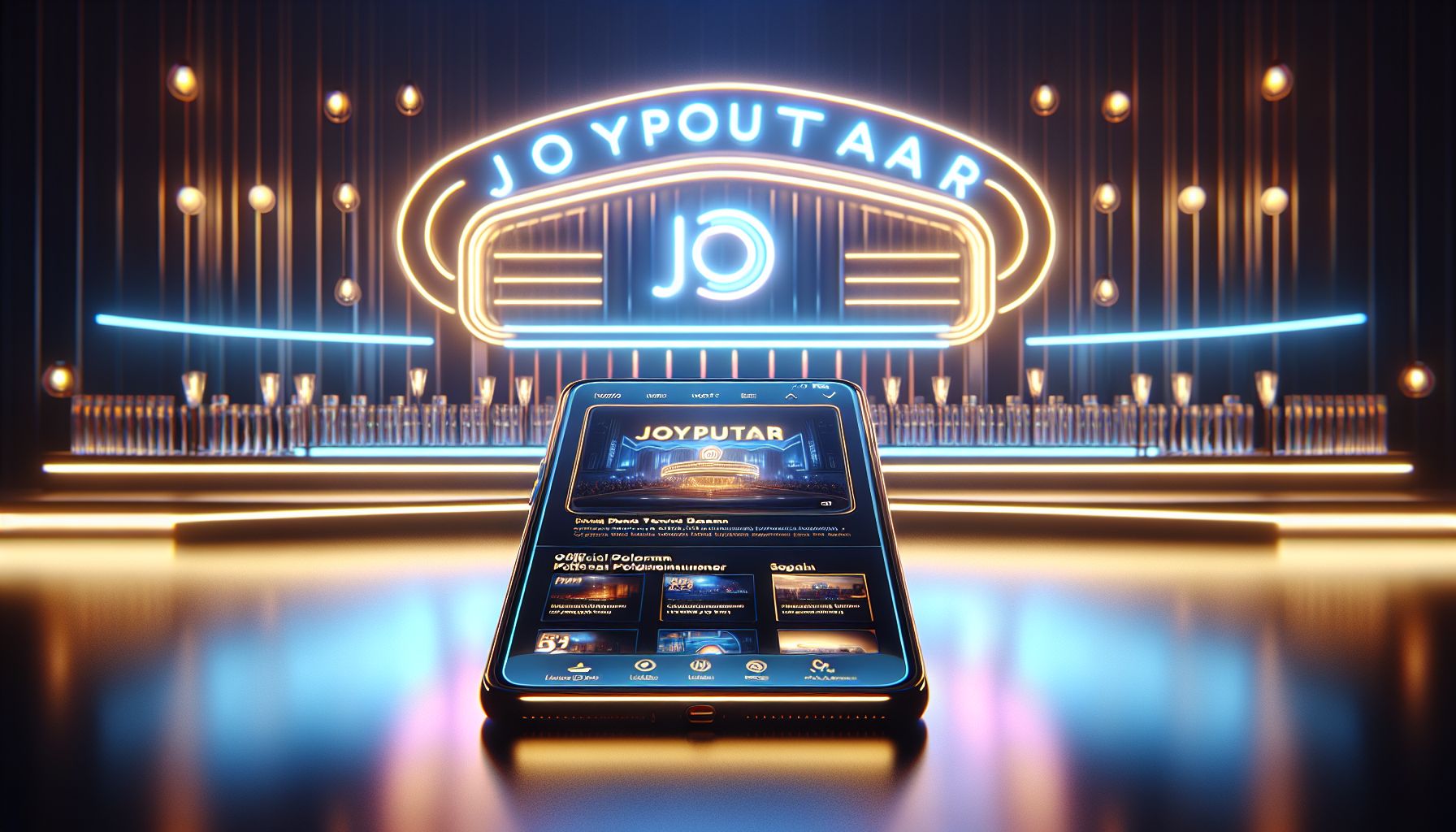 A sleek JOYPUTAR news interface on mobile showing official updates and announcements for Indonesia users